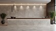 © DesignByGade - Modern Reception Counter with Warm Lighting and Minimalist Decor