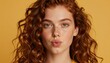 © panumas - Curly Redhead Woman With Freckles Blowing a Kiss