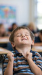 © Eva Corbella - Child shows excitement in classroom after answering correctly during a lesson