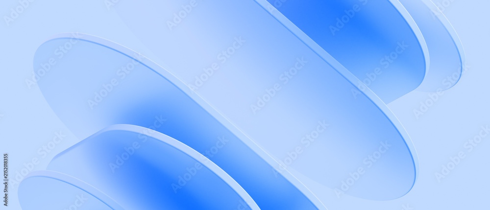 Soft overlapping blue translucent curved layers 3d rendering geometric ...
