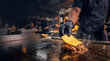 © NORN - Chef Cooking Burger: A chef in a professional kitchen expertly cooks a juicy burger on a hot griddle, melting a slice of cheese on top, capturing the essence of culinary craftsmanship.