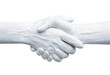 © Debbrata - Two white painted hands shaking, symbolizing agreement, partnership, or greeting, isolated on transparent background