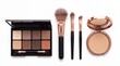 © Abdul - Professional makeup palette set with rose gold brushes and pressed powder compact on white background