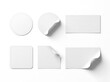 © SALMA1234 - Set of blank white round and rectangular adhesive stickers with peeling corners self adhesive rectangular branding template stationery paperwork isolated collection business