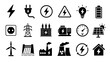 © gfxdesigner_tania - Electrical energy icon set showing power generation and transmission symbols