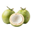 © Artistic - Fresh young green coconuts with a half cut showing white flesh, isolated on transparent background