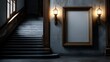 © BrandwayArt - Elegant stairway with golden lamps and empty frame