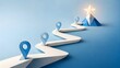© Ridwan_DigitalGrid - Winding path with location pins leading to a mountain peak with a glowing star. Business strategy roadmap, career journey and success achievement concept.