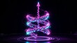 © joeycheung - Neon DNA helix with glowing arrow, futuristic sci-fi background.