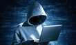 © oksa_studio - Hacker in anonymous hoodie using computer for cyber crime with digital binary code