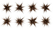 © kuuro - eight brown powder explosions burst on white backdrop creating a vibrant pattern for artistic design or conceptual visuals