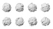 © kuuro - eight crumpled paper balls in studio setting rejection waste ideas and creativity on white backdrop concepts