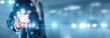 © AD - Supply Chain Director hand holding Procurement Management and data networking, corporate vendor sourcing strategy, enterprise purchasing workflow, contract negotiation planning, asset logistics.