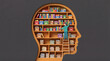© The Stock Hub - Man organizing books and files inside human head shaped bookshelf representing knowledge management and mental organization