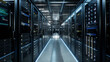 © Gorodenkoff - Modern Data Center Server Room. Narrow Cold Aisle Between Glass Fronted Server Racks Recedes to a Vanishing Point as Perforated Floor Grating Channels Cooling Air Past Blade Servers Running Ai Models.