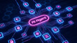 © Mrebeka - Neon glowing ai agent text centered within a complex digital circuit board network connection diagram