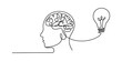 © SHANTO - Human head with brain and light bulb drawn in a single continuous line art style