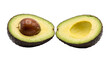 © PixelAura - Two vibrant green avocado halves displayed prominently against clean white background for culinary creative food photography