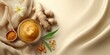 © anis rohayati - Turmeric ingredients with flower and textile background copy space wellness concept