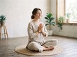 © AI CREATIVE VISUALS - Fit woman performing a yoga pose during a wellness session highlighting physical strength, inner balance and mindful living