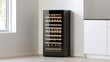 © A2Z AI  - Sleek modern wine refrigerator with a glass door showcasing bottles, positioned next to a window in a contemporary interior, offering elegant storage