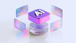 © A2Z AI  - Abstract three-dimensional artificial intelligence icon with data cards, representing advanced technology and digital innovation in a futuristic design