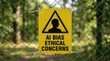 © Panuwat - AI Bias Ethical Concerns Warning Sign on Chain Link Fence with Silhouetted Head Triangle - Urgent Technology Governance