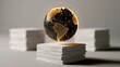 © Jolie - Digital globe atop stack of papers, with glowing network overlay