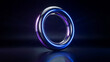 © Fahim Hossen - 3D metallic ring spinning over dark reflective floor with neon purple and blue glow