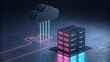 © Tasmia - 3D cloud server icon with glowing data stack and digital network connection