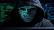 © Aleksandr - Anonymous Hooded Hacker Wearing Mask With Computer Code in Dark Cybersecurity Scene