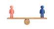 © samar - Gender equality concept with pink and blue figures on wooden seesaw, social balance and justice metaphor, human rights and parity isolated PNG with Transparent Background