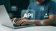 © MdShuhidul - Programmer typing on laptop with API software interface and security icons