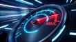 © Masque - Abstract glowing speedometer and tachometer dial showing maximum performance.