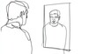 © jannik27s - Minimalist line art illustration of a man looking at his reflection in a mirror.