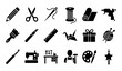 © Maslima - DIY crafting sewing workshop tools and handmade solid vector icon set
