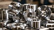 © Stock by Hemal - Precision machined steel mechanical parts resting on a workbench. Use for industrial engineering and manufacturing.