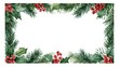 © PixelPulse Creative - Watercolor christmas frame with pine branches and holly berries isolated on white background