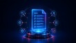 © Ridwan_DigitalGrid - Futuristic glowing digital checklist document surrounded by management and security icons on high-tech platform representing system audit
