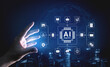 © InfiniteFlow - Futuristic Hand Reaching for AI Technology Interface Representing Artificial Intelligence and Data Management in a Digital World. Glyphic.