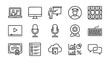 © SreeShuvo - E learning technology outline icon set with online teacher laptop video classroom and digital education symbols