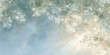 © kaungthatsan - Ethereal painted floral background with soft blue sky, delicate leaves, and warm sun rays