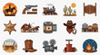 © Uhu - Corporate Set of Vintage Western and Film Themed Icons with Earthy Tones and Bold Colors with high quality professional line art symbols for modern creative design and digital branding projects