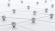 © rinrada - White corporate network nodes connected by elegant geometric lines across a premium white surface,