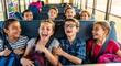 © Ari - Happy diverse children laughing on a school bus