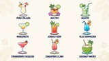 Set of tropical summer cocktails and drinks illustration