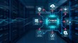 © abdul studio - Network security threat defense system featuring glowing holographic data encryption and firewall protection in a corporate server room