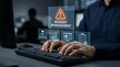 © GRAPHIC - Professional IT specialist managing cyber security incident on digital interface keyboard