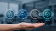 © Ani - Automated data workflow process displaying hand holding glowing cognitive computing interface for document analysis