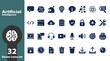 © Saneya - Artificial intelligence and technology set, 32 dark blue symbols on white background, for computing and, digital interface